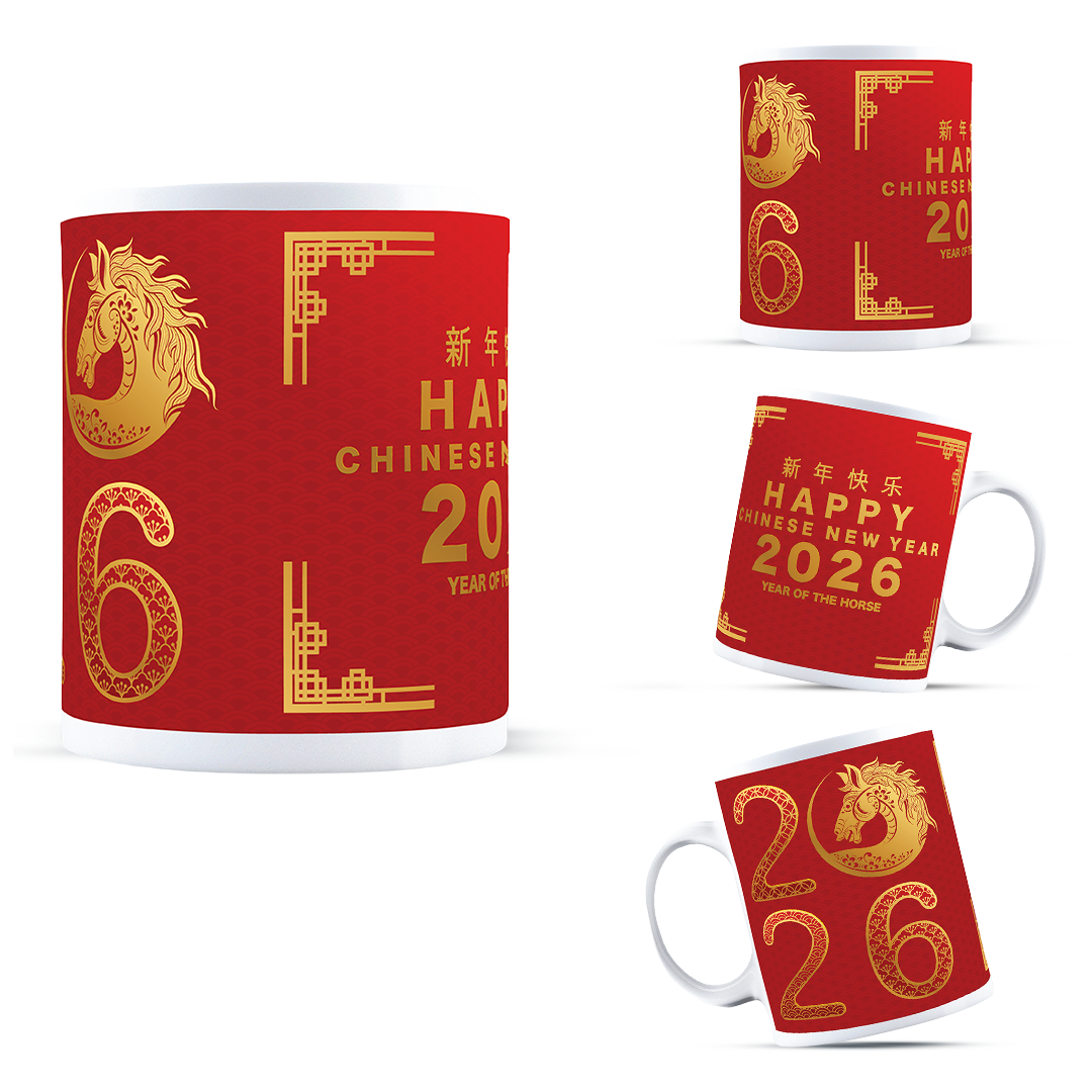 Chinese New Year 2026 Gift Mug, Year of the Horse Zodiac Coffee Cup for Men & Women, Red Gold Lunar Spring Festival Present, 11oz Ceramic