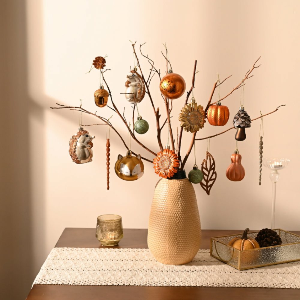 Fall Harvest Christmas Tree Ornaments Set, 40-Piece Autumn Woodland Ornaments