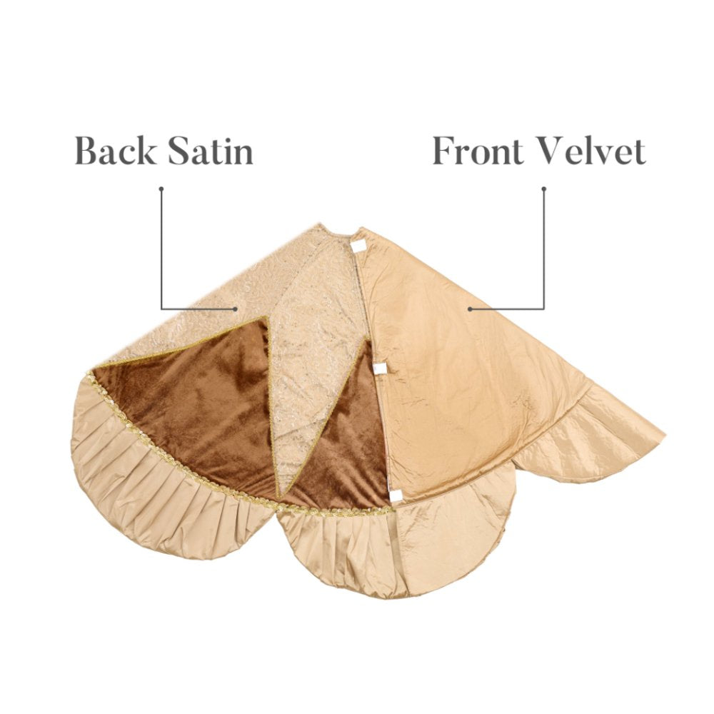 Luxury Gold Scalloped Christmas Tree Skirt, 48-Inch Holiday Tree Base Cover with Sequins and Pleated Trim