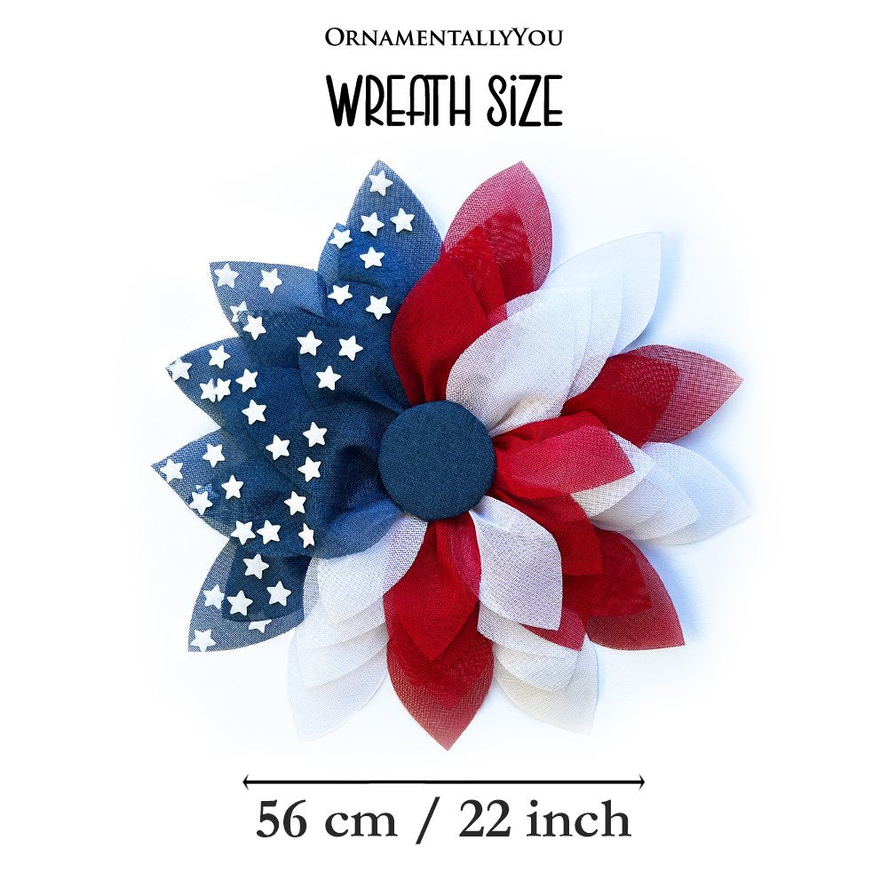 Rustic Burlap Patriotic 22" Wreath, American Flag Style 4th of July Front Door Home Decor