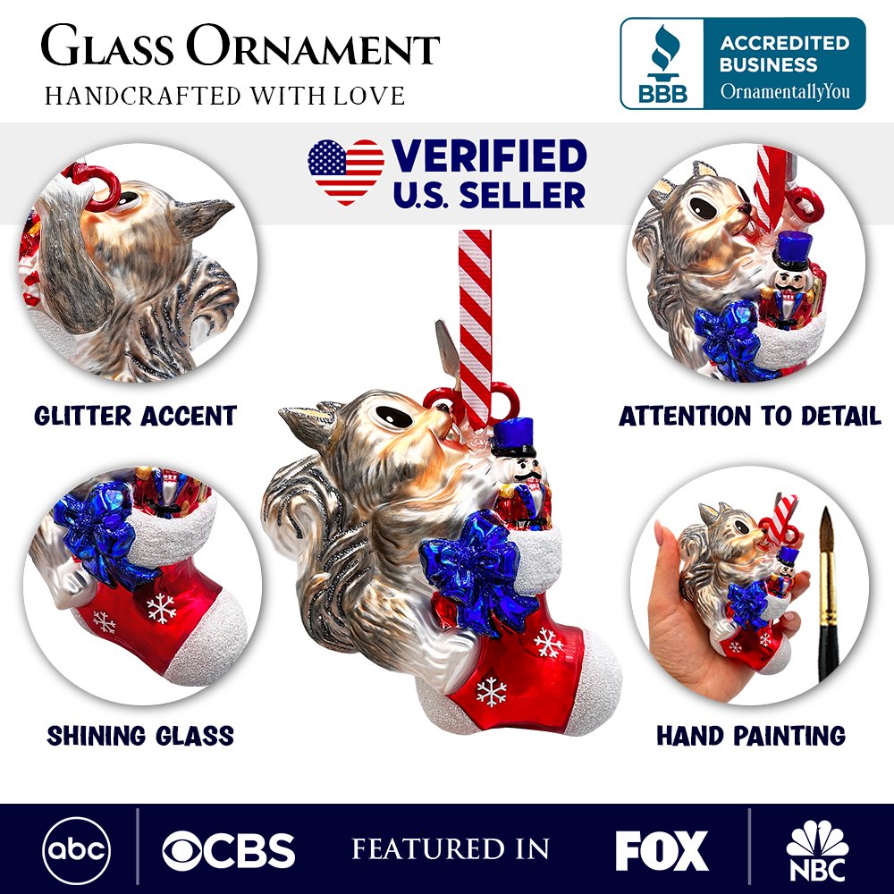 Whimsical Cute Squirrel Glass Ornament, Funny Adorable Animal Gift for Kids