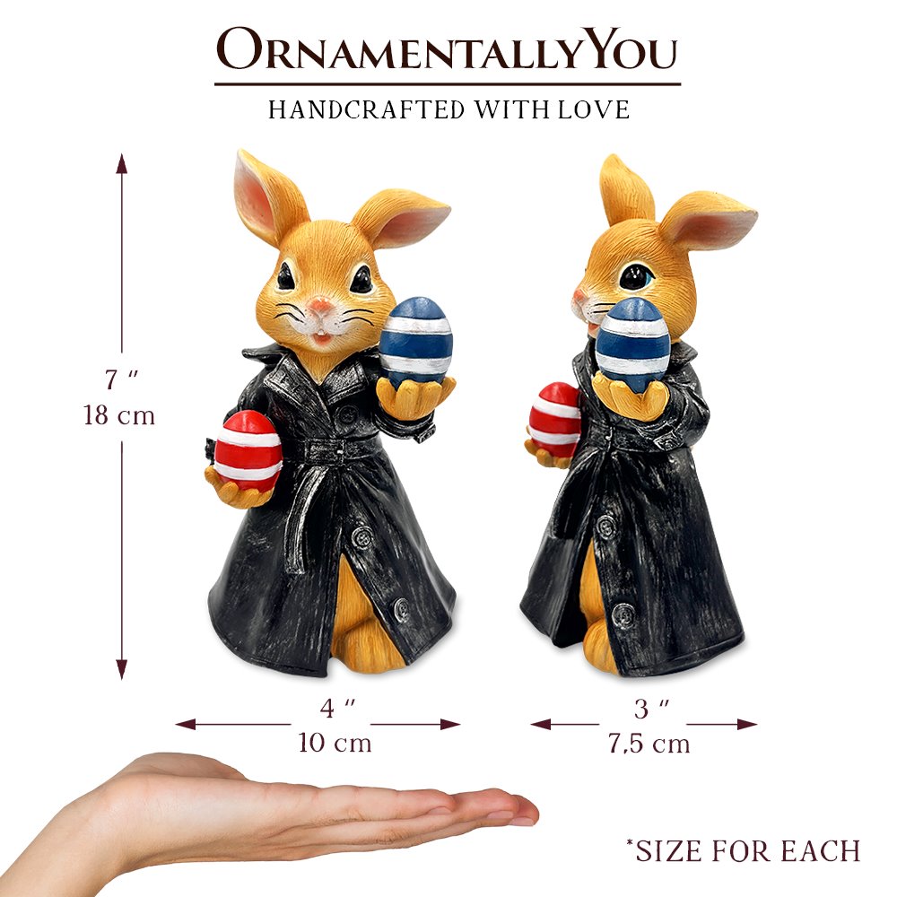 Covert Carrot Collector Funny Bunny Agent Figurine, 7" Dueling Easter Rabbit Garden Statue
