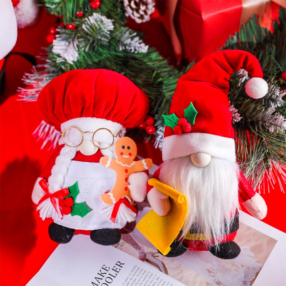 Chef Themed Mr and Mrs Claus Cookin it Up Gnomes Set, Christmas Santa Holiday Home Large Tabletop Decor
