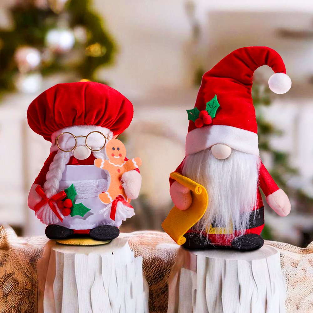 Chef Themed Mr and Mrs Claus Cookin it Up Gnomes Set, Christmas Santa Holiday Home Large Tabletop Decor