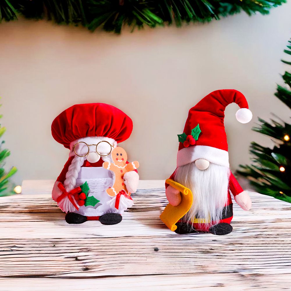 Chef Themed Mr and Mrs Claus Cookin it Up Gnomes Set, Christmas Santa Holiday Home Large Tabletop Decor