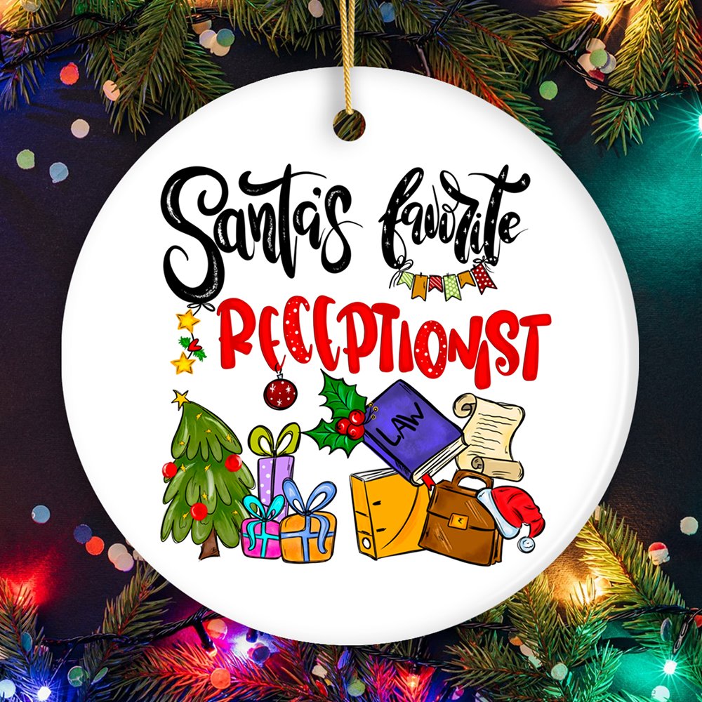 Santa’s Favorite Receptionist Holiday Office Christmas Ornament, Front Desk Administrator Representative Appreciation Gift