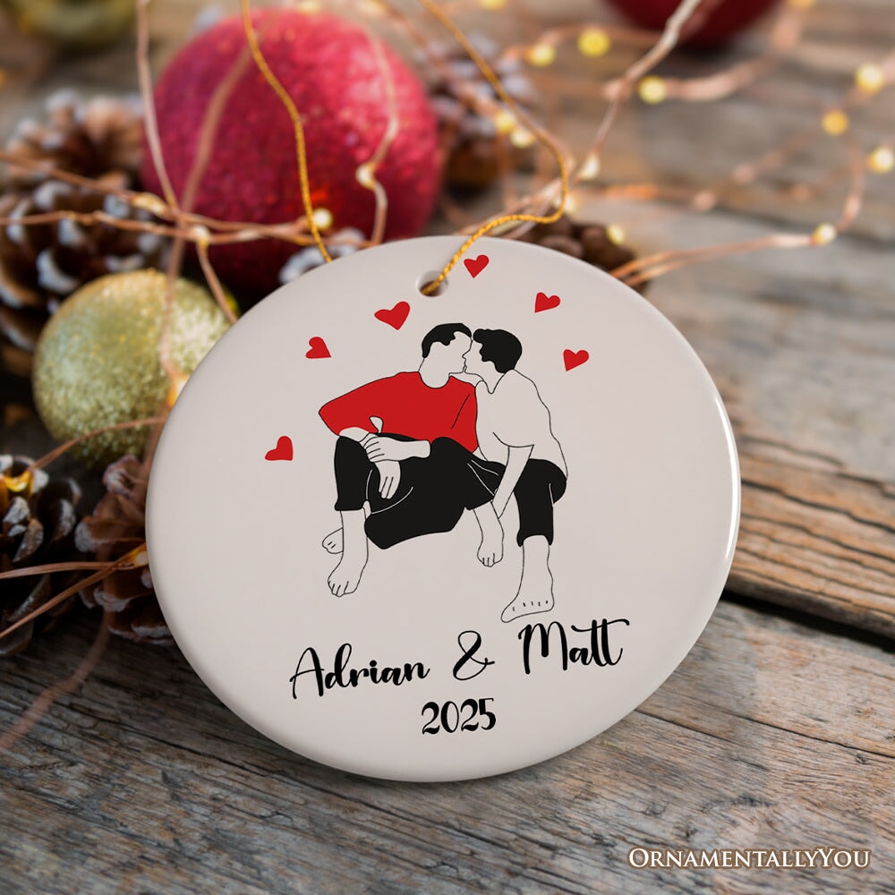Minimalist Gay or Lesbian Couple in Love Keepsake Circle Ornament, Gift LGBT Pride Theme