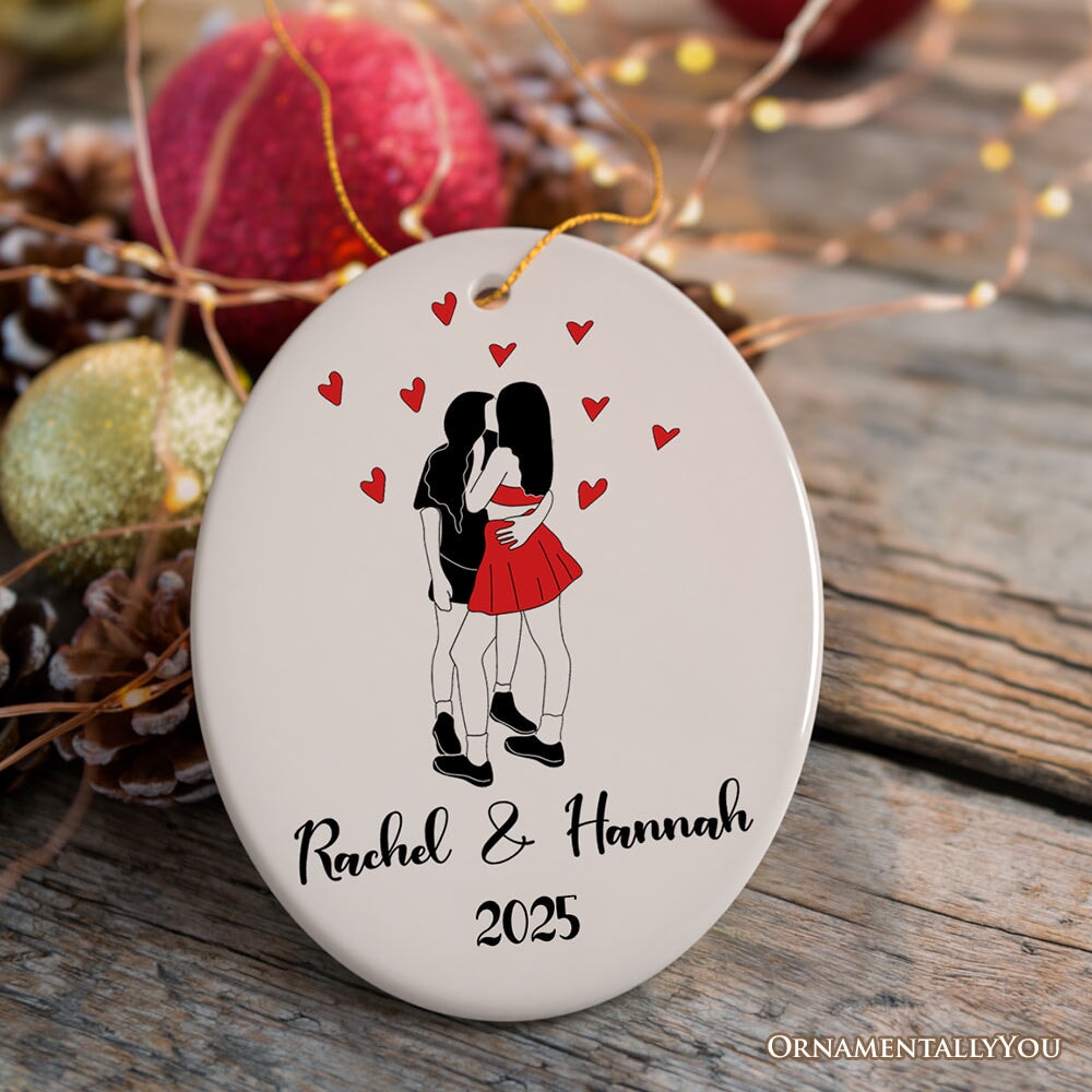 Minimalist LGBT Pride Theme Oval Ornament, Gay or Lesbian Couple in Love Keepsake Gift