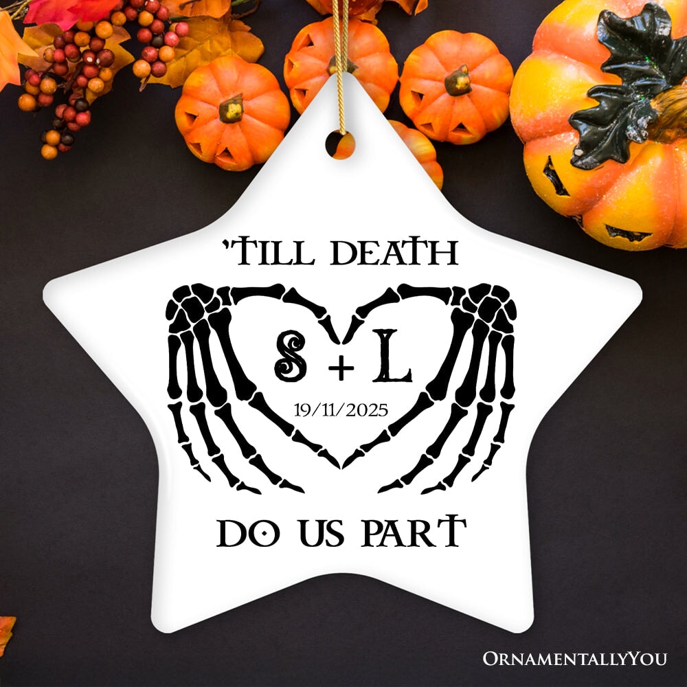 Gothic Skeleton Wedding Personalized Ornament, Til Death Do Us Part Monogram Keepsake