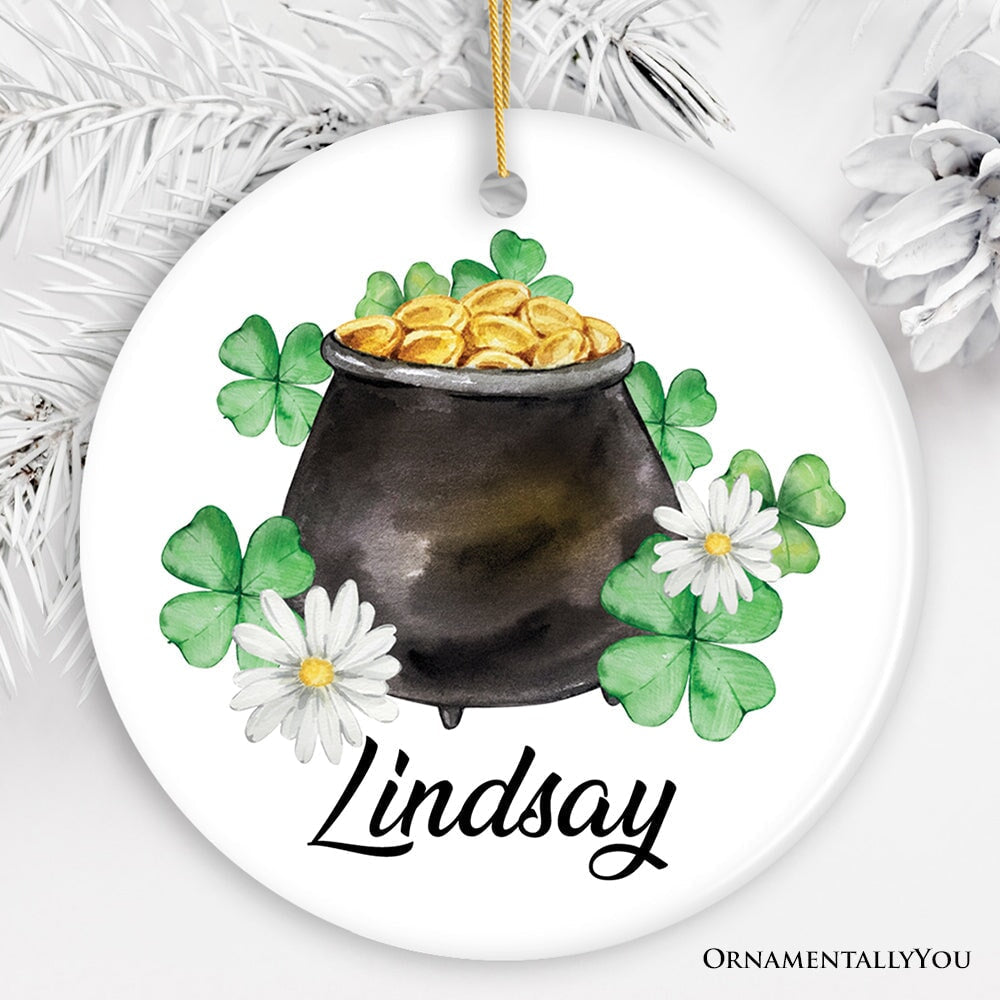 Customized St Patrick’s Day Mini Ornament with Pot of Gold and Custom Name, Irish Gift