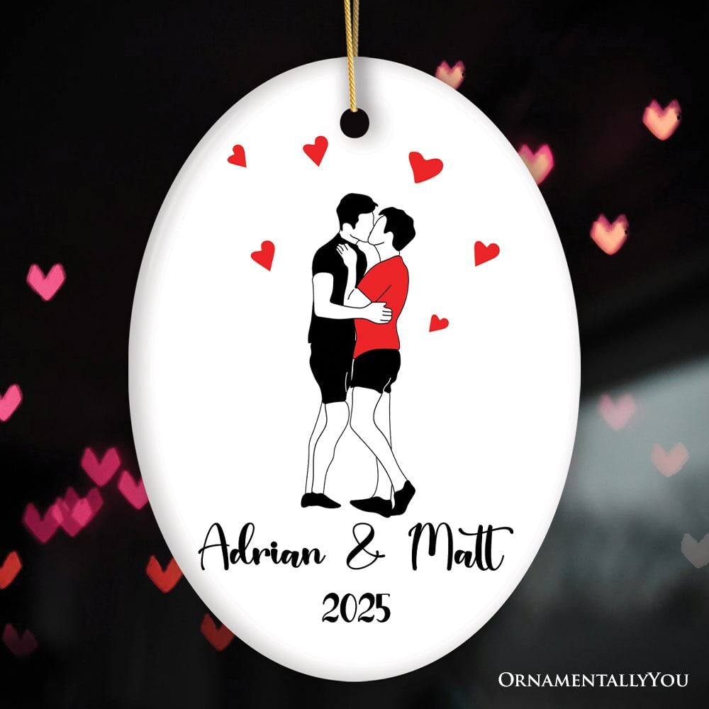 Minimalist LGBT Pride Theme Oval Ornament, Gay or Lesbian Couple in Love Keepsake Gift
