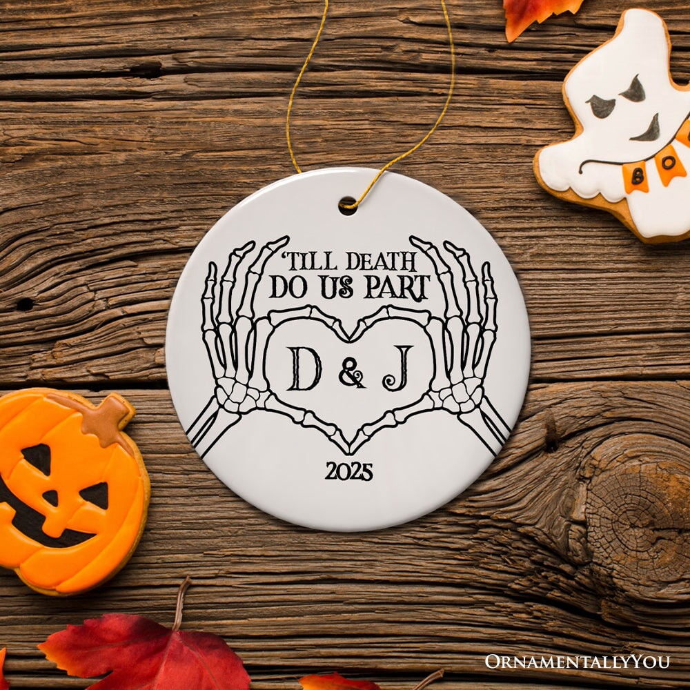 Minimalist Skeleton Couple Personalized Ornament, Spooky Wedding Keepsake Gift