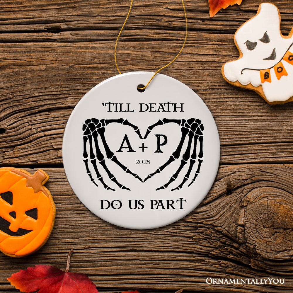 Gothic Skeleton Wedding Personalized Ornament, Til Death Do Us Part Monogram Keepsake