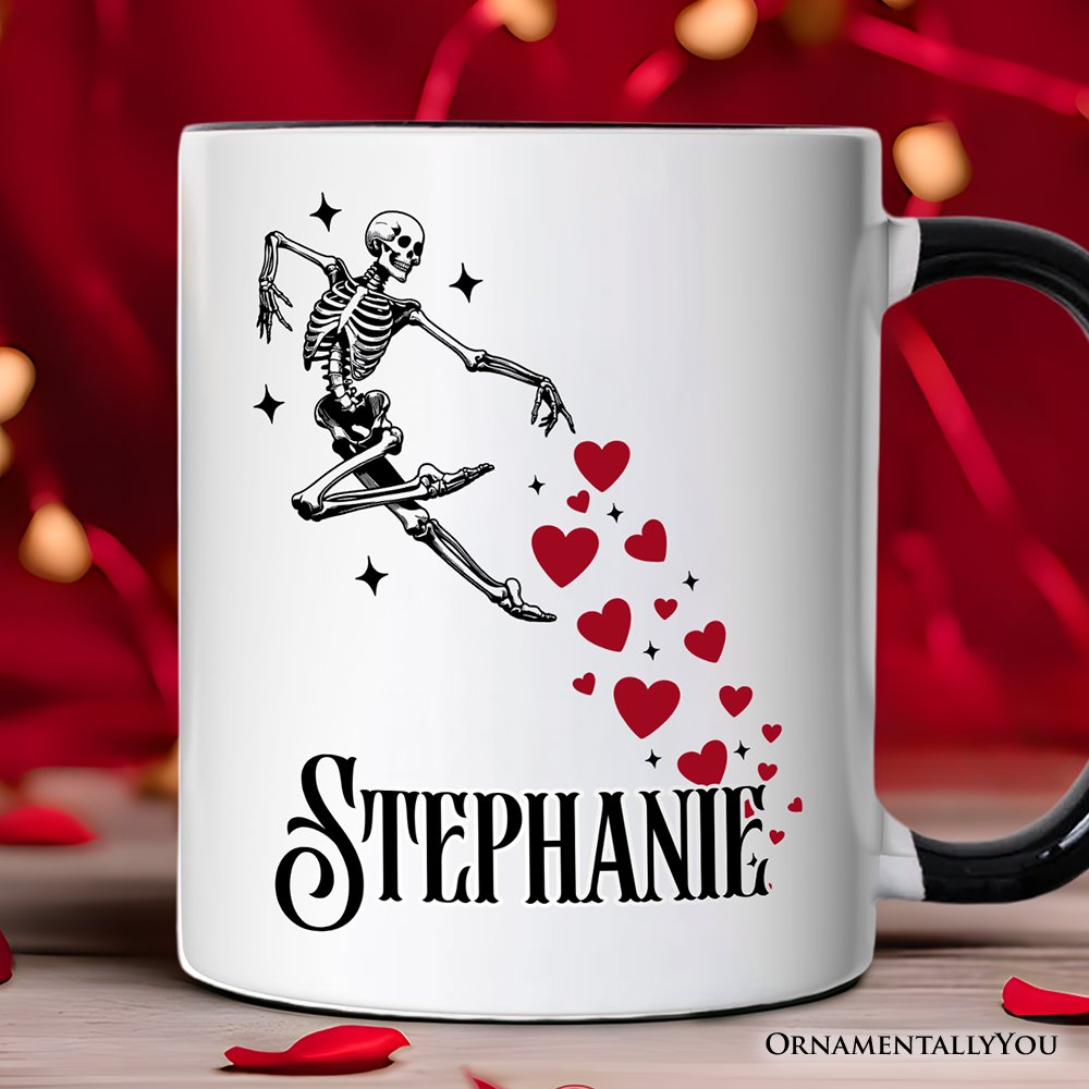 Skeleton Hearts Valentine Personalized Mug, Playful Funny Gift with Custom Name