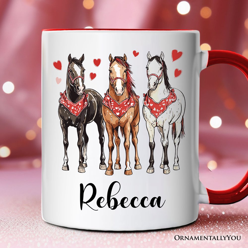 Valentine Horses Western Personalized Mug, Cute Country Lover Gift with Custom Name