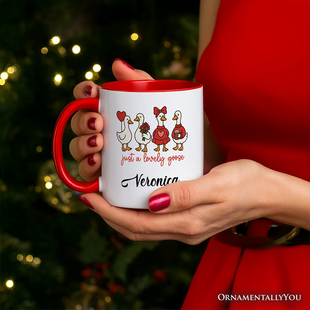 Just a Lovely Goose Personalized Mug, Coquette Valentine Cute Love Gift with Custom Name