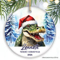 Alligator with Santa Hat Personalized Ornament, Winter Forest Christmas Gift With Custom Name and Date