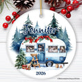 Camping Personalized Ornament, Enchanted Frost Winter Christmas Gift With Custom Name and Date
