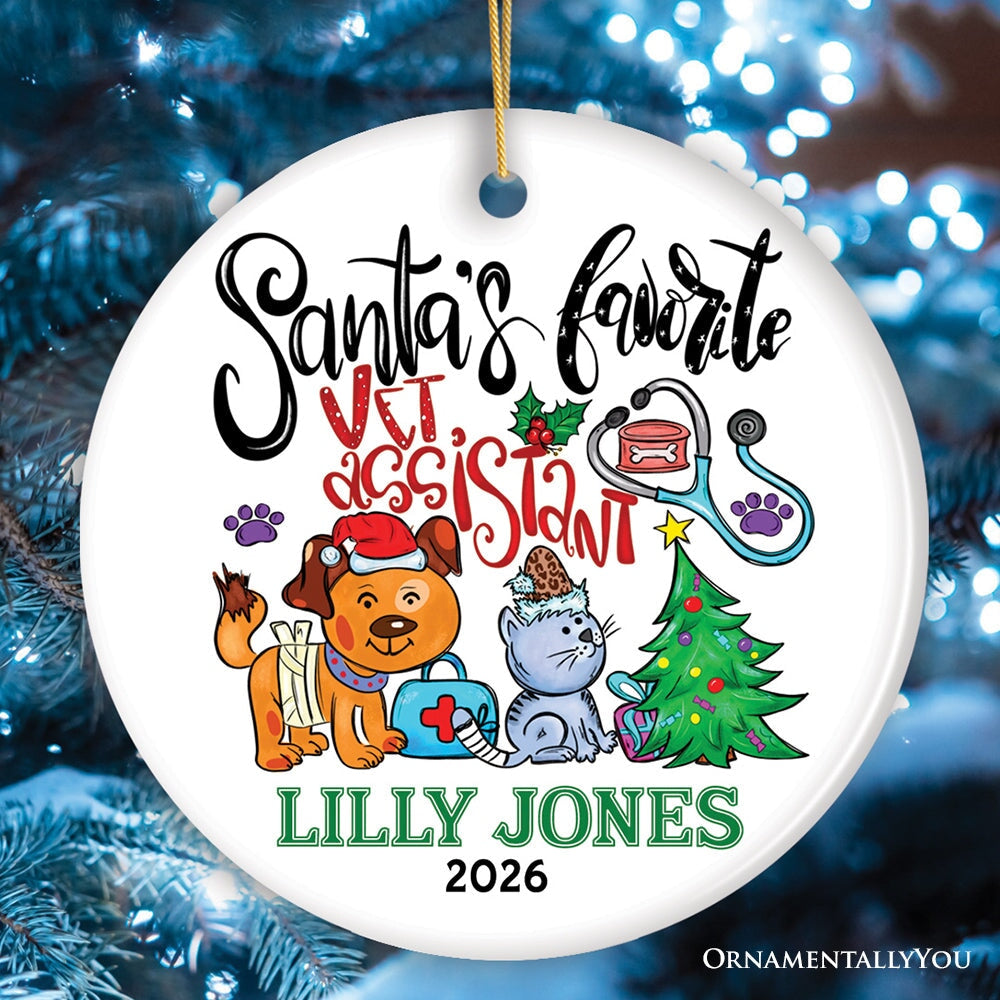 Colorful & Fun Santa's Favorite Vet Assistant's Paw-some Christmas Ornament, Veterinary Animal Health Worker Appreciation Gift
