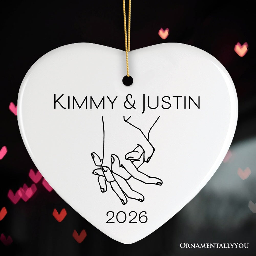 Couple Hand In Hand Outline Personalized Ornament, Custom Name Valentine's Day Gift