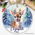 Deer Personalized Ornament, Majestic Winter Forest Christmas Gift With Custom Name and Date