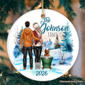 Family of Three Winter Holiday Personalized Gift, Parents & Baby on Sleigh Custom Christmas Ornament