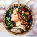 Feminine Beauty in Renaissance Italy Stained Glass Ornament, Artistic Medieval Christmas Gift