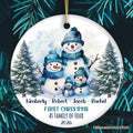 First Christmas Family of Four Personalized Ornament, Cute Artistic Snowmen Christmas Gift With Custom Names and Date