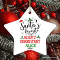 Glamorous Santa's Favorite Beauty Consultant Custom Christmas Ornament, Self-Care Advisor Makeup Artist Gift