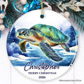 Green Turtle Personalized Ornament, Festive Christmas Gift With Custom Name and Date