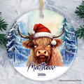 Highland Cow Personalized Ornament, Enchanted Frost Christmas Gift With Custom Name and Date