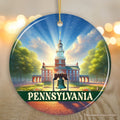 Historic Liberty Bell and Independence Hall Pennsylvania Ornament, Colonial Landmark Christmas Gift and Travel Souvenir