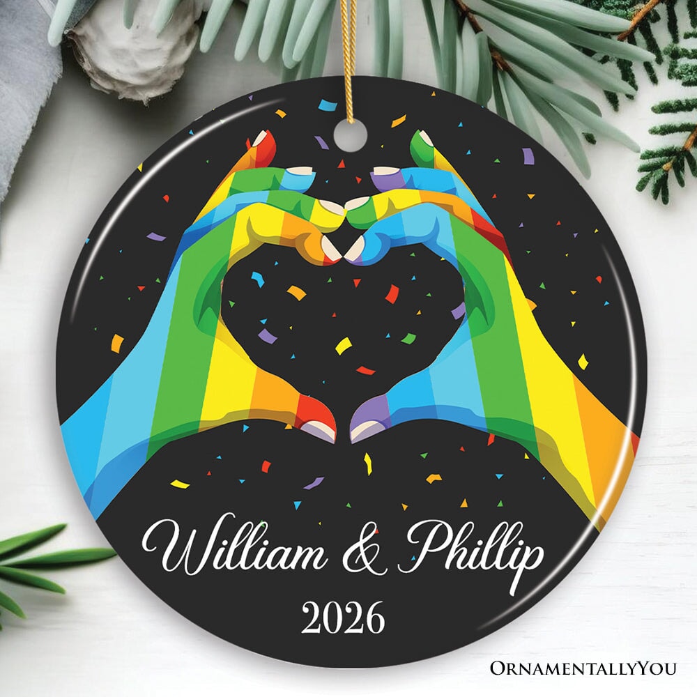 LGBT Personalized Lover’s Heart Hands Ornament, Custom Gay Couples Gift