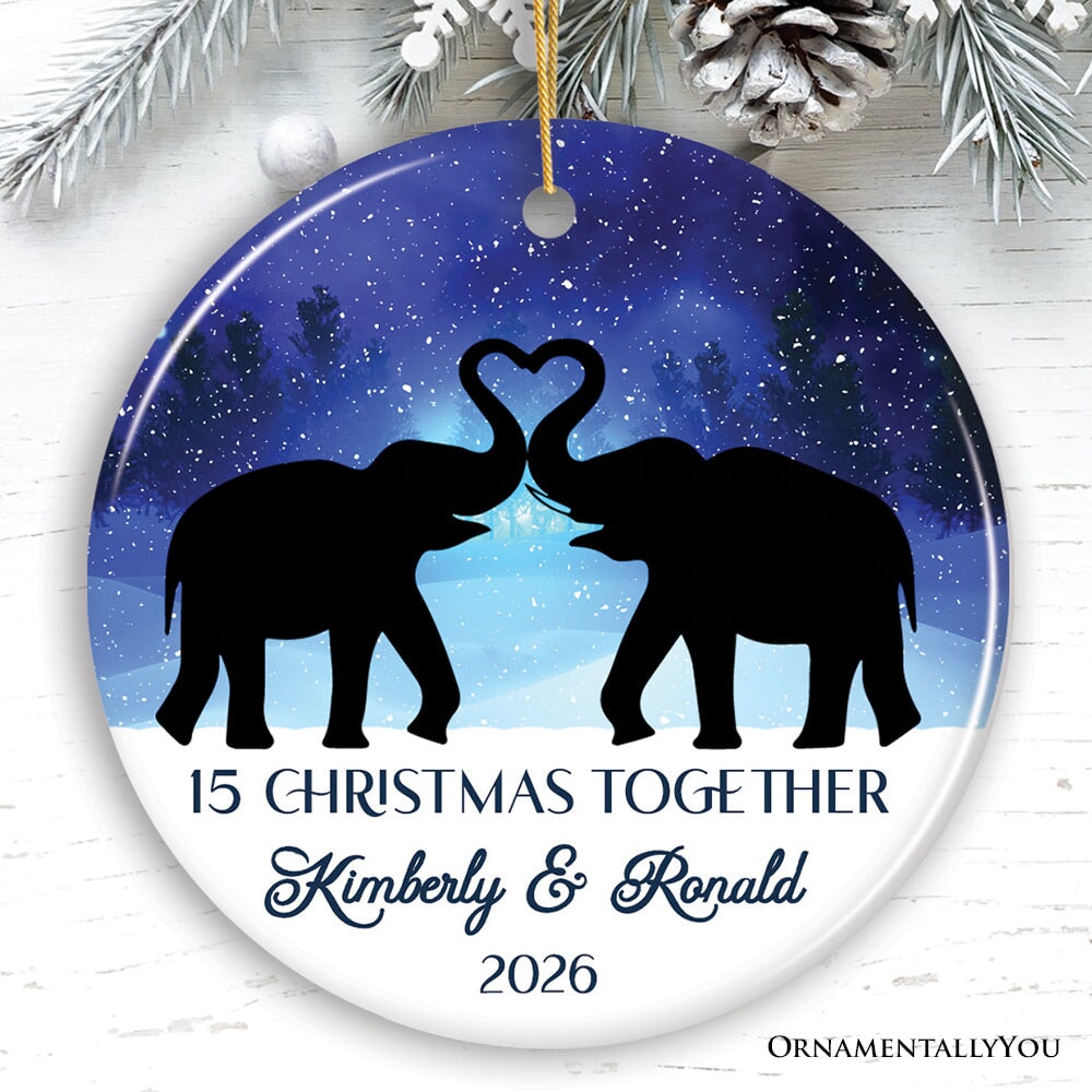 Majestic Elephant Anniversary Personalized Gift for Couple, Romantic Christmas Ornament, Xmas Together Keepsake Gift