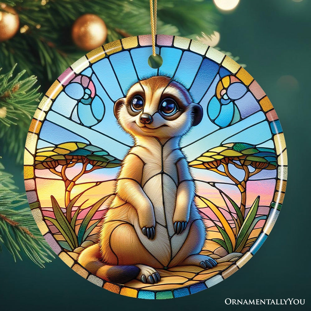 Meerkat Marvels Stained Glass Style Ceramic Ornament, Safari Animals Christmas Gift and Decor