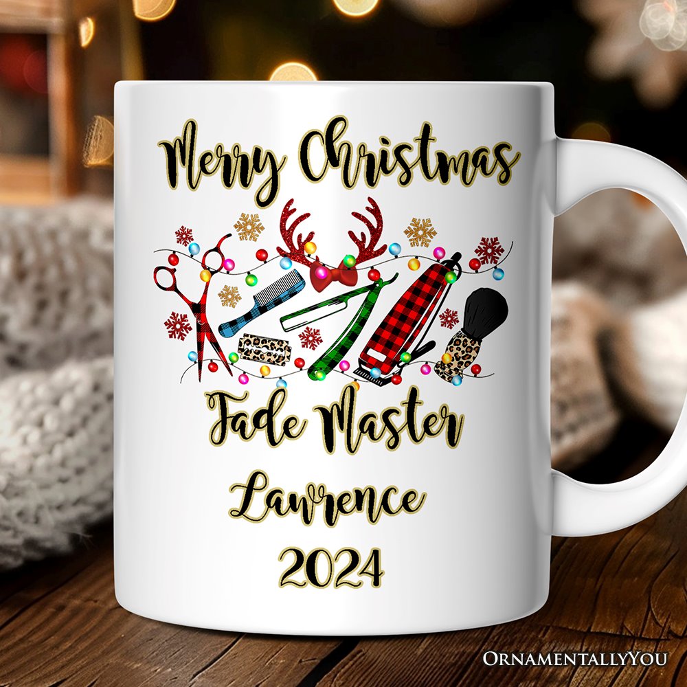 Personalized Mug Barber Buffalo Plaid Christmas, Barbershop Gift