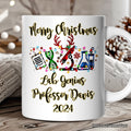 Personalized Mug Science Buffalo Plaid Christmas, Gift for Scientist or Researcher, Lab Tools like Flasks and Microscope