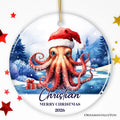 Octopus with Santa Hat Personalized Ornament, Festive Christmas Gift With Custom Name and Date