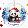 Panda with Santa Hat Personalized Ornament, Winter Forest Christmas Gift With Custom Name and Date