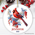 Personalized Cardinal Ornament, Winter Wonderland Christmas Gift With Custom Name and Date
