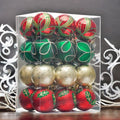 Refined Ornament Bauble Set, 24 Piece Red, Gold, and Green Glitter Christmas Bundle