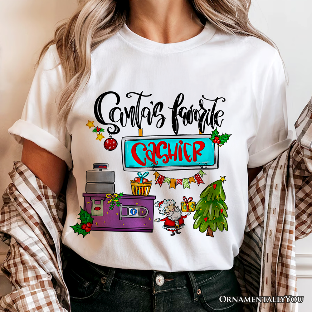 Santa's Favorite Cashier T-Shirt, Merry Christmas Checkout Tee