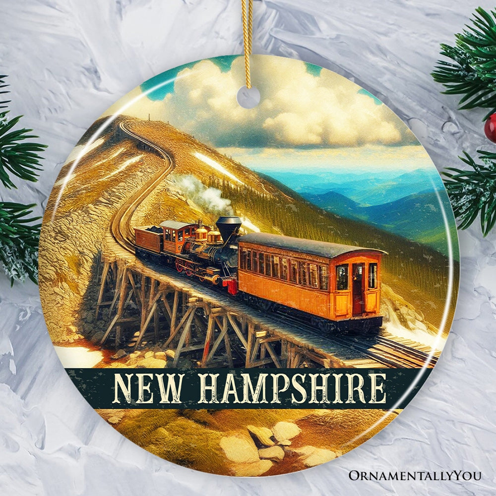 Scenic New Hampshire Mount Washington Cog Railway Ornament, American Northeast Landmark Christmas Gift and Souvenir