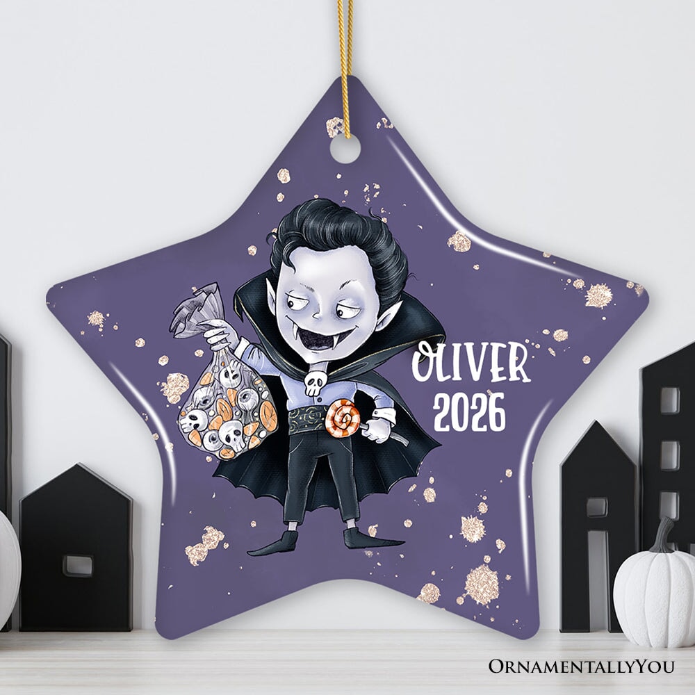 Spooky Vampire Boy Trick or Treat Custom Halloween Ornament