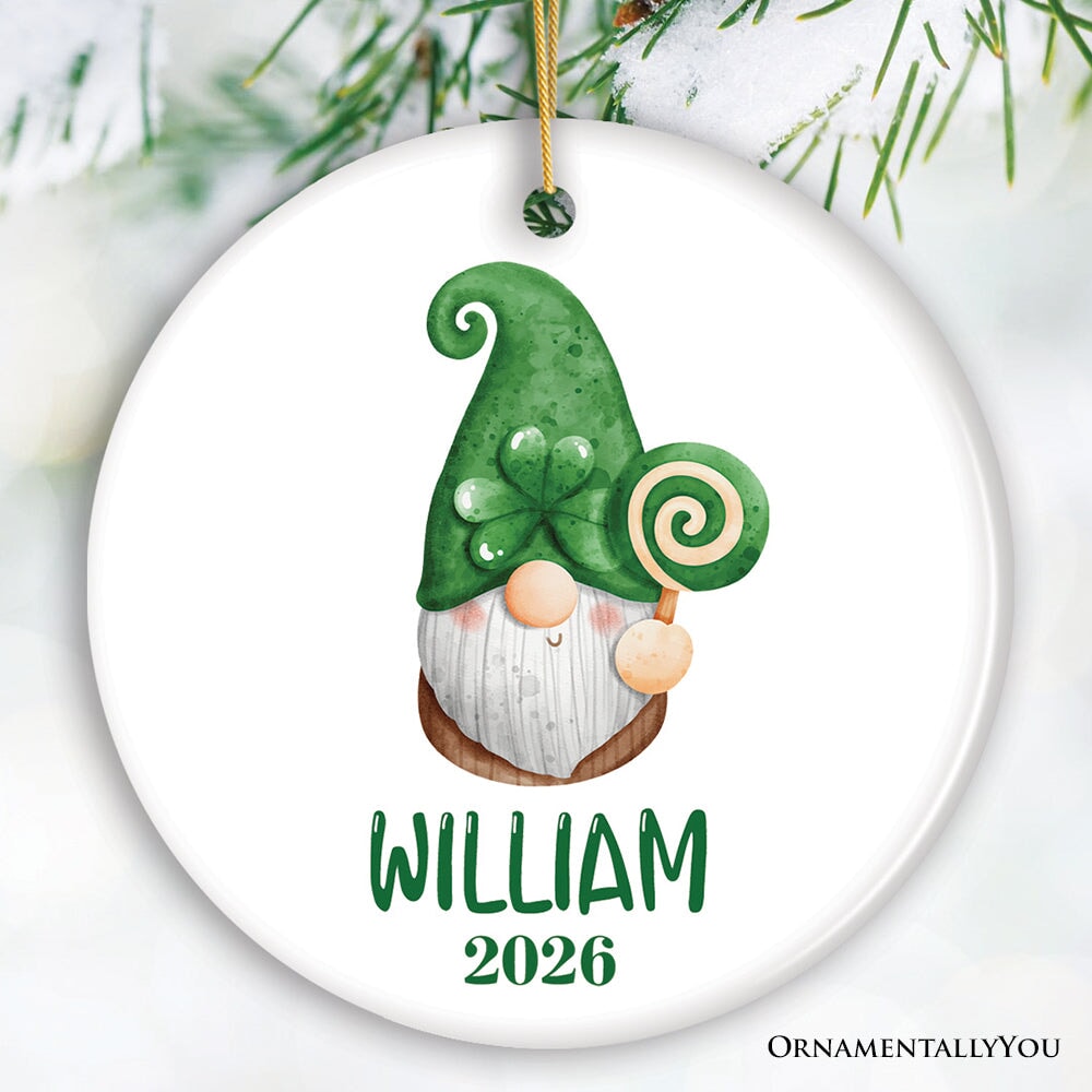 St Patrick’s Day Custom Gnome Tree Ornament, Name for St Pattys