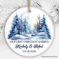 Winter Wonderland Forest Personalize Ornament, First Christmas Married Couple Gift