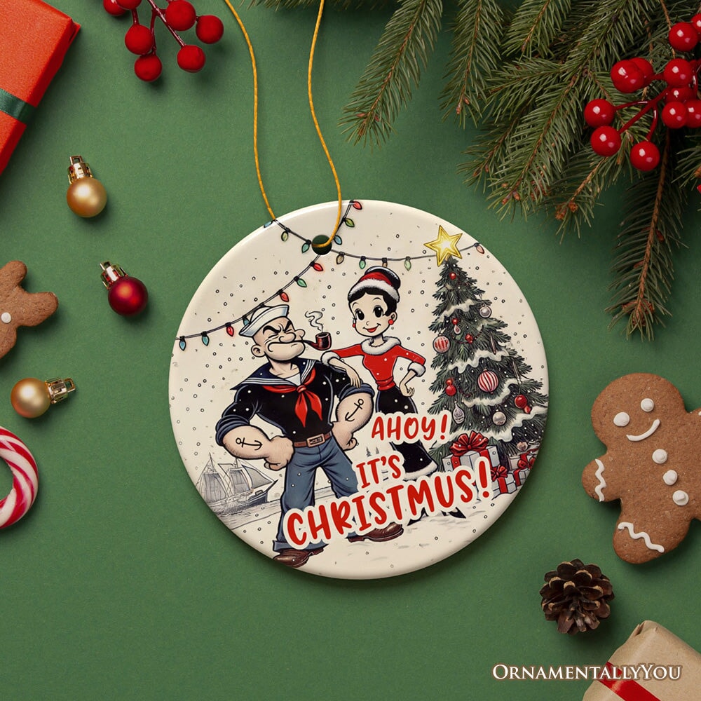 Ahoy! It's Christmus! Popeye and Olive Ornament, Vintage Sailor Christmas Gift and Keepsake