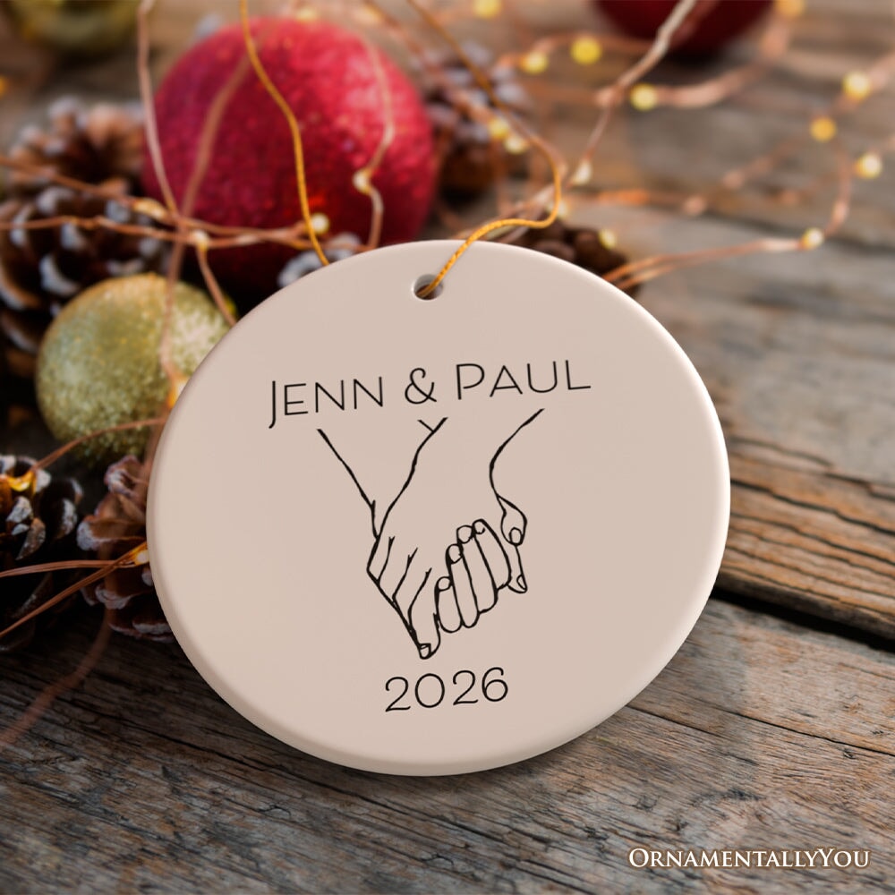 Couple Hand In Hand Outline Personalized Ornament, Custom Name Valentine's Day Gift