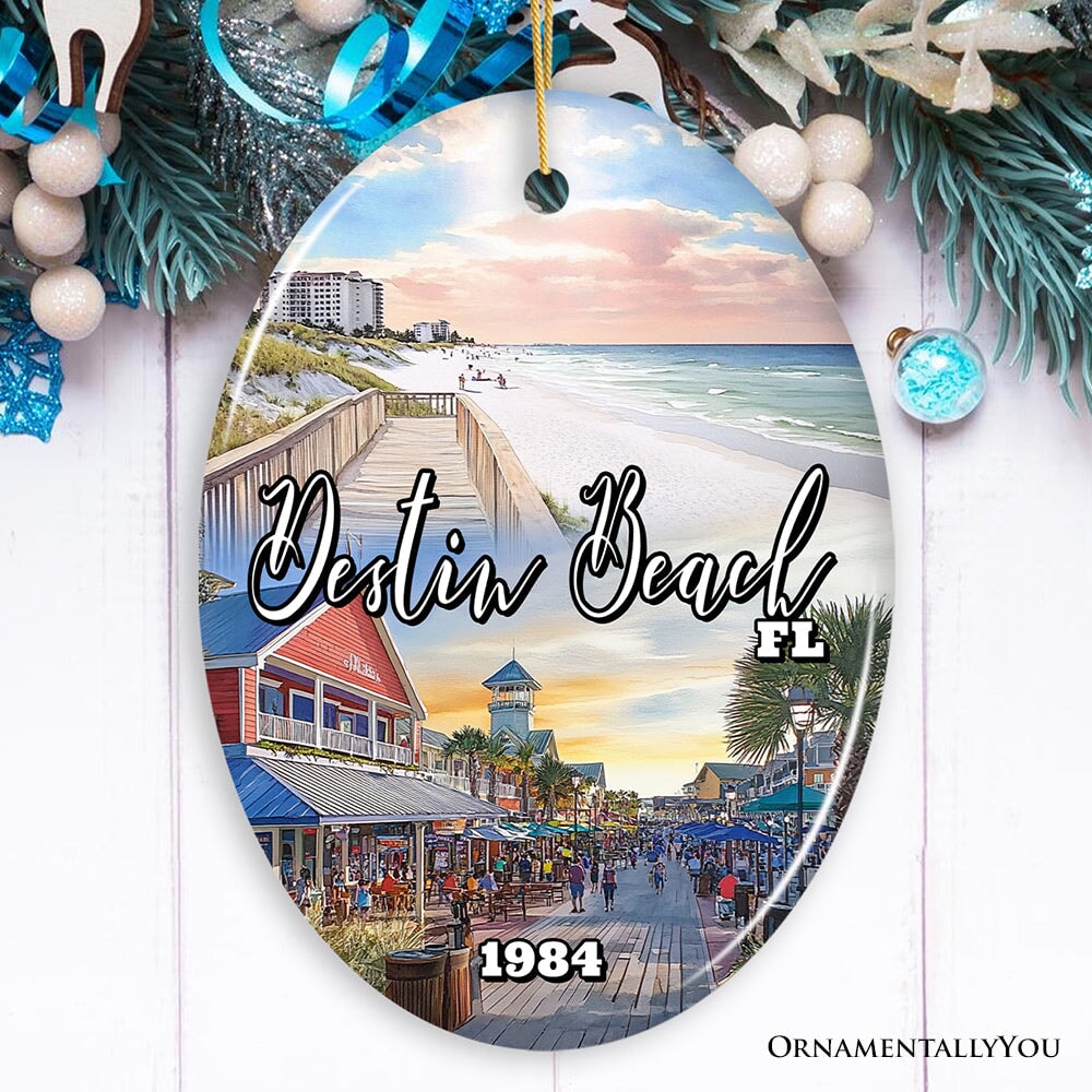 Destin Beach Florida Coastal Vacation Paradise Christmas Ornament, Emerald Coast Souvenir