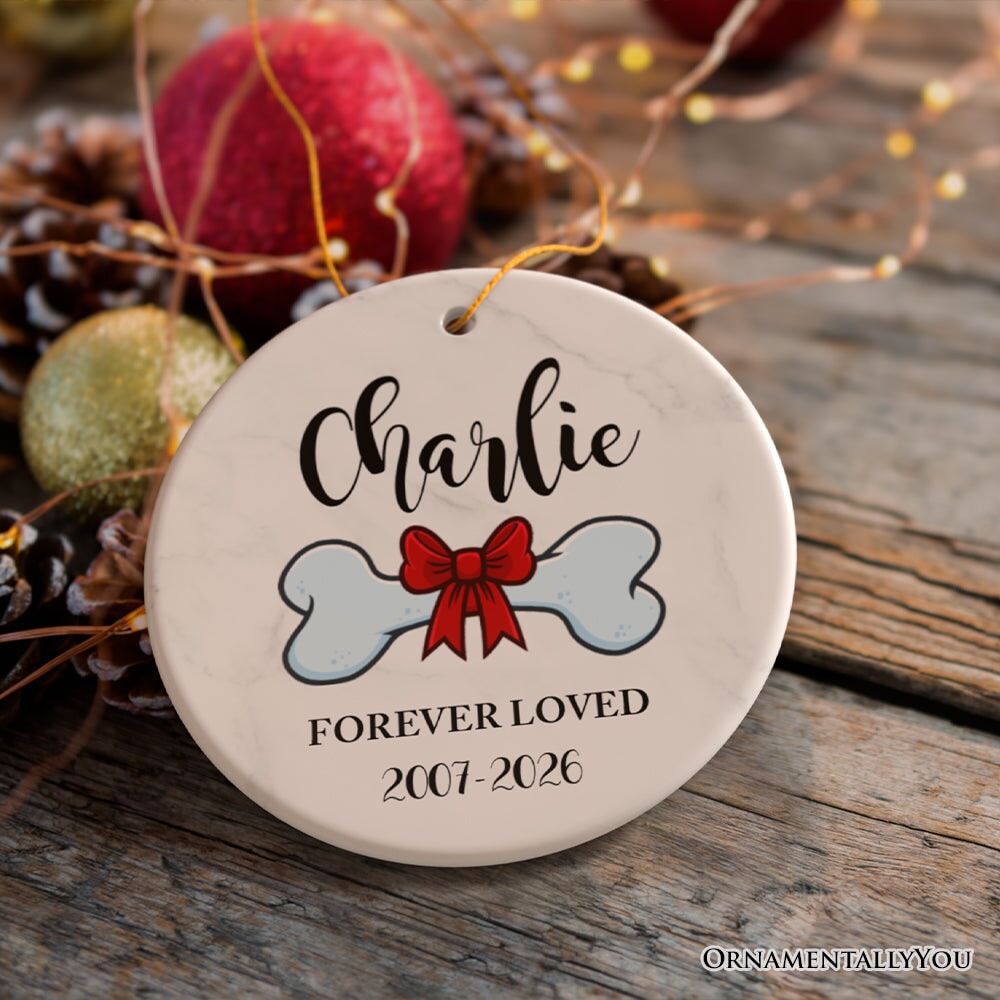 Dog Personalized Merry Woofmas Ornament With Bone, Custom Name and Date Puppy Gift